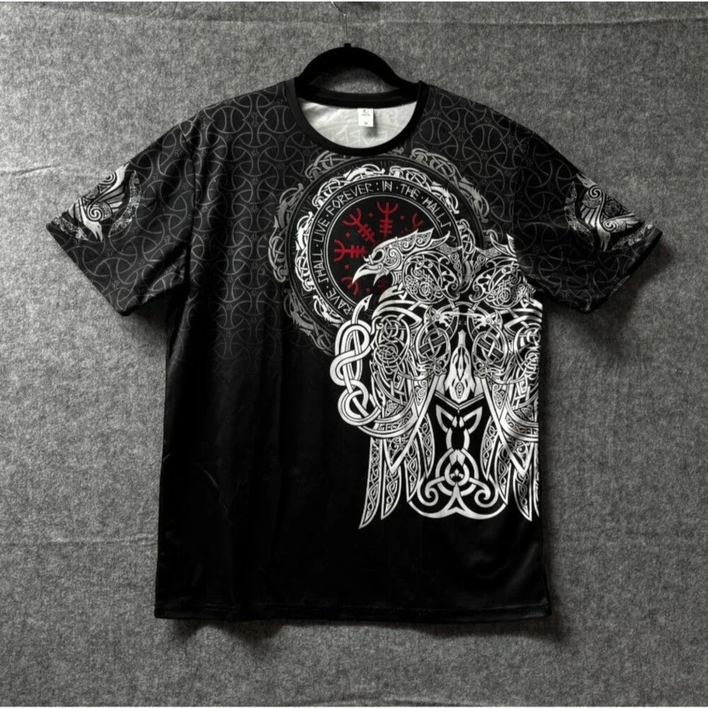 DENATER Viking Raven Valhalla T-Shirt Men’s M Black Norse All Over Print